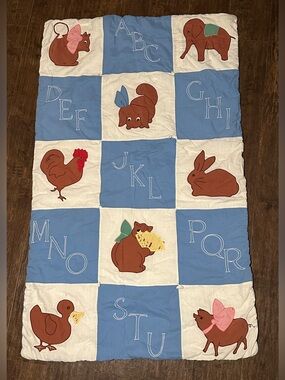 Vintage Quilt Tied Baby Child Animal Appliqué Alphabet Embroidery